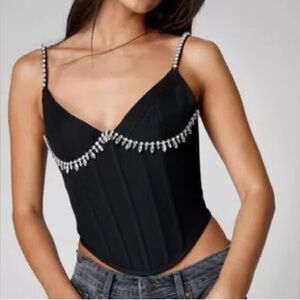 Nasty Gal Black Corset Top with Silver Accents